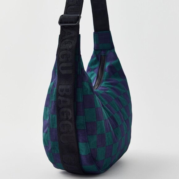NWT Baggu Crescent Bag Medium - Navy Green Check - Picture 3 of 7